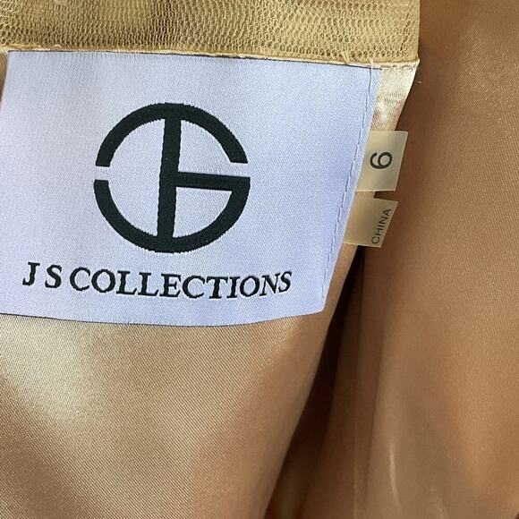 JS Collections Champagne Floral Appliqué Gown Size 6 - Picture 7 of 11